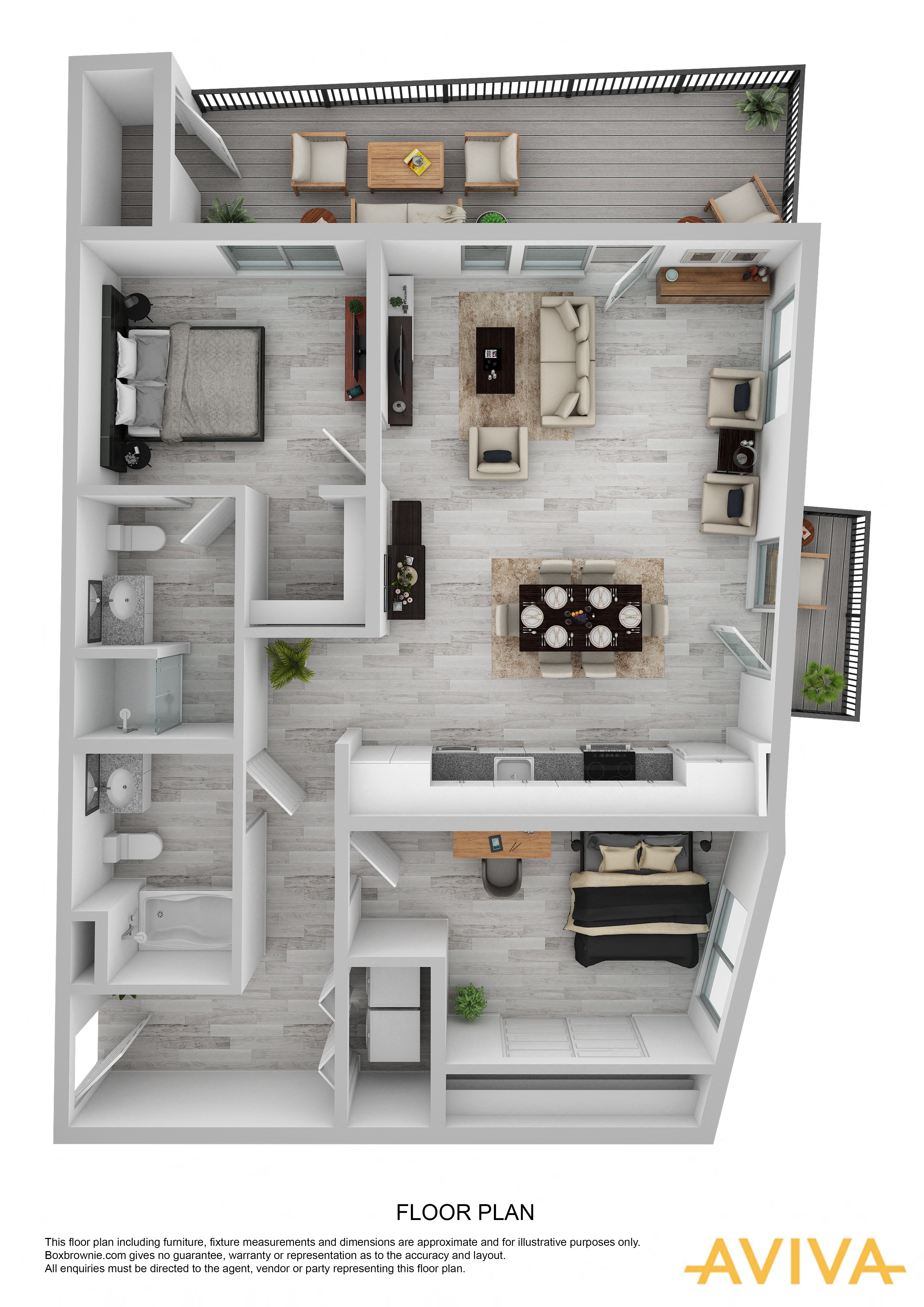 Floor plan for 2 beds, 2 baths, 986 sqft